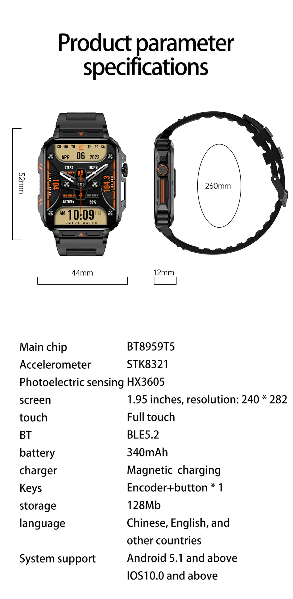 1.95" Outdoor Smartwatch | Bluetooth Call | IP68 Fitness Watch