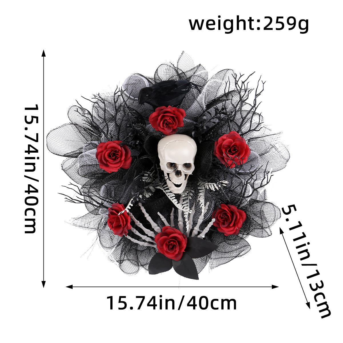 Halloween Skull Rose Wreath