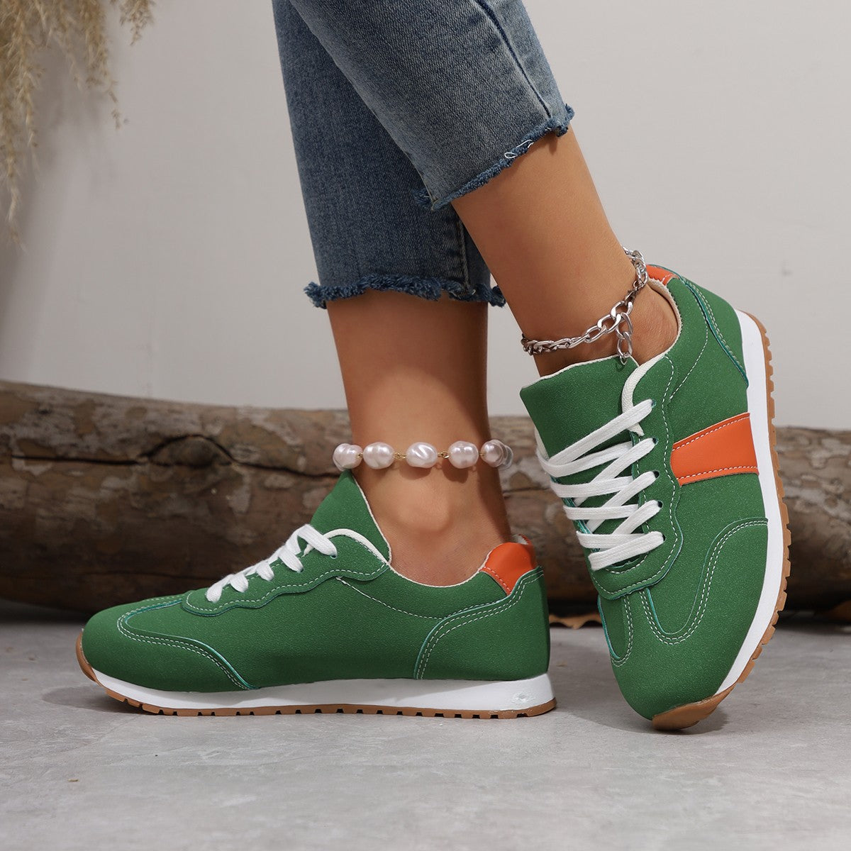 KayBee & Co Leather Contrast Rounded Toe Flats Sneakers