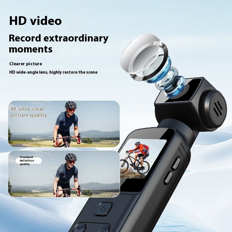 Mini 4K camera showing anti-shake feature and clip accessory