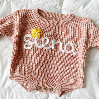 Custom Baby Knit Bodysuit Personalized Hand Embroidered Name Baby Romper