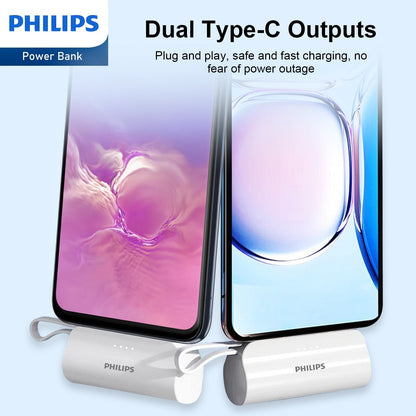 2 PCS Philips Mini Portable Charger for iPhone with Cable, 4800mAh Power Bank DLP2550CW-bundle