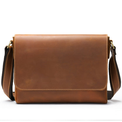 Genuine Leather Mens Shoulder Fashion Saddle Leather Crossbody Casual Messenger Bag