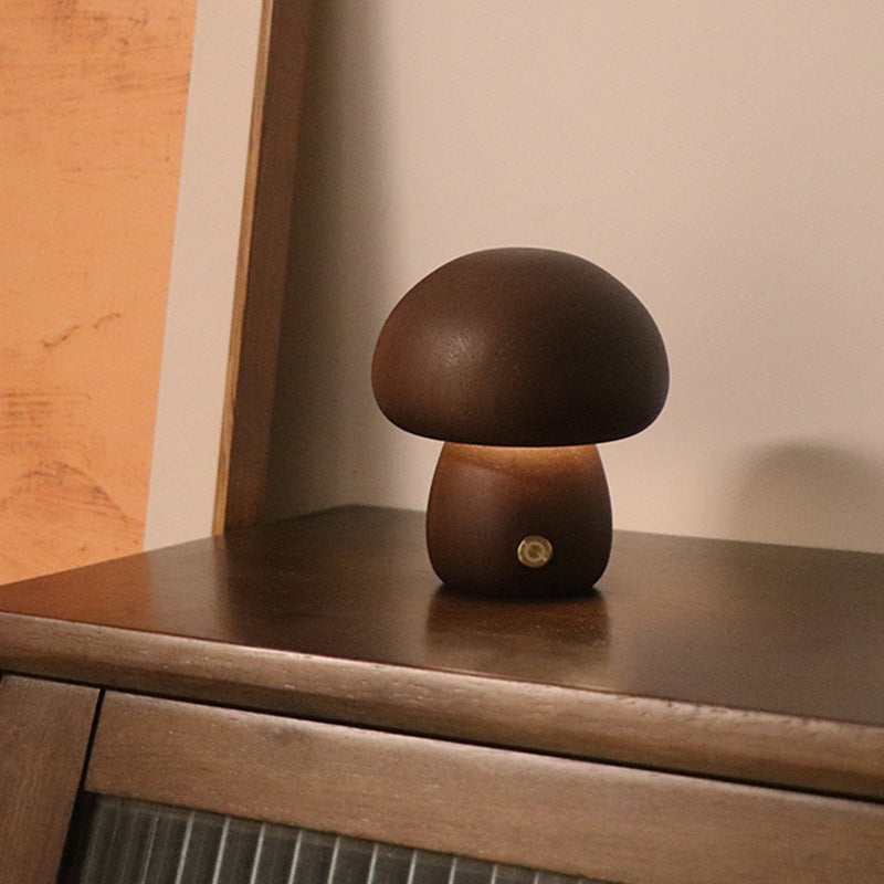 Cute Wooden Mushroom LED Night Light with Touch Control for Kids