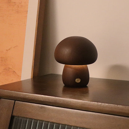 Cute Wooden Mushroom LED Night Light with Touch Control for Kids
