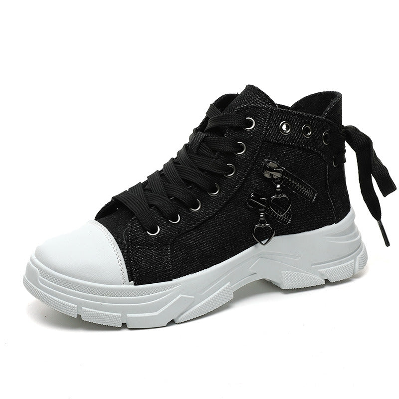 Decor Zipper Lace Up Round Toe Platform Sneakers