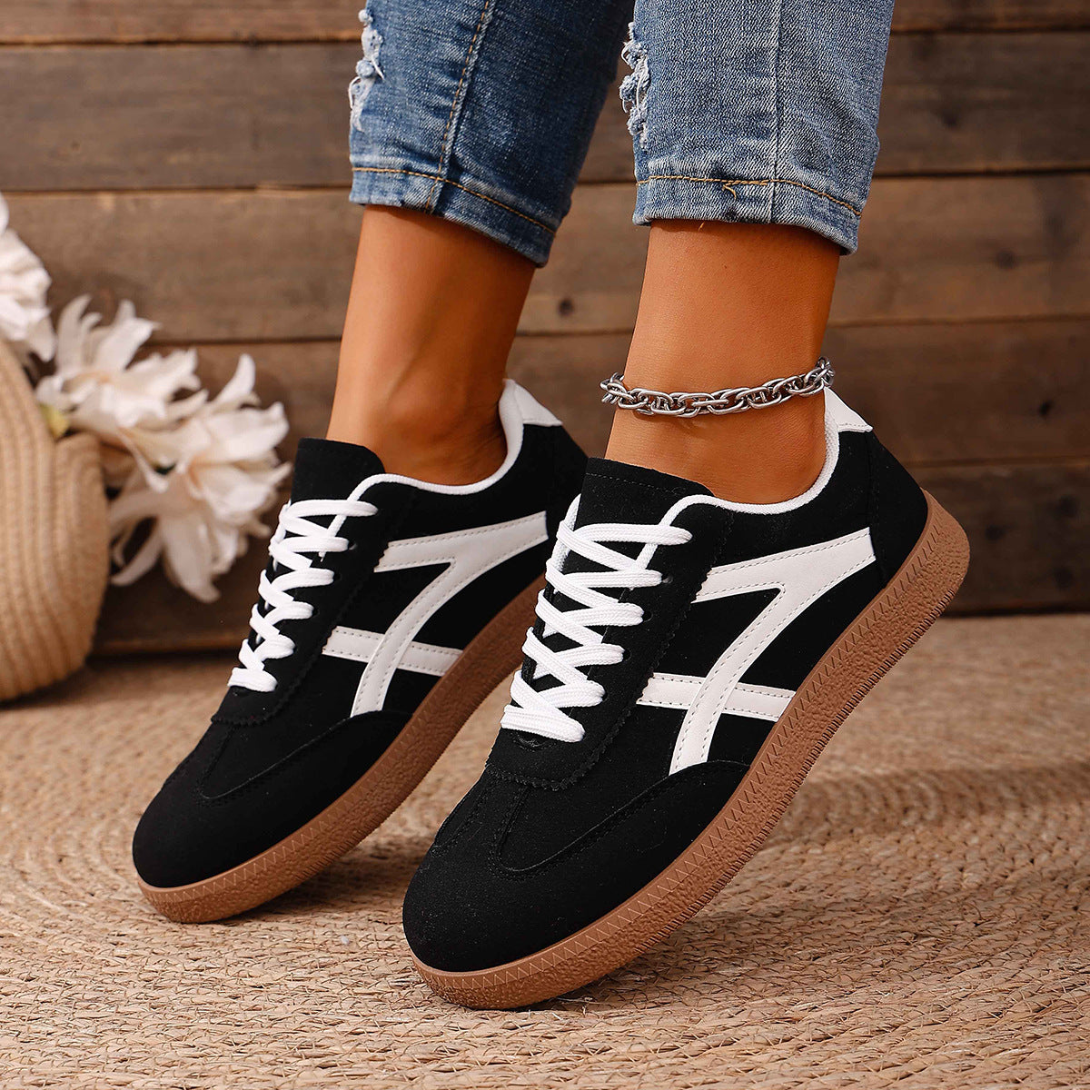 Large Size Color Blocked Round Toe Women's Shoes