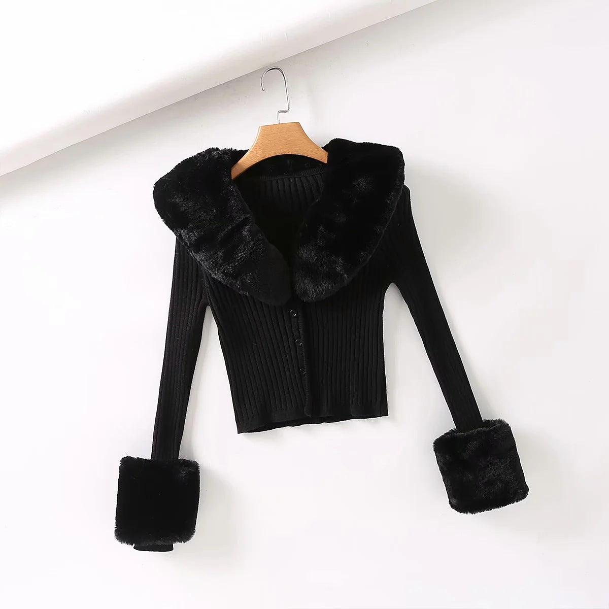 Women's Vintage Joker Costume Knitted Cardigan with Fur Collar