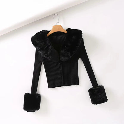 Women's Vintage Joker Costume Knitted Cardigan with Fur Collar