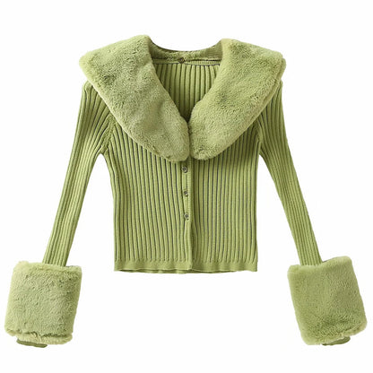 Women's Vintage Joker Costume Knitted Cardigan with Fur Collar