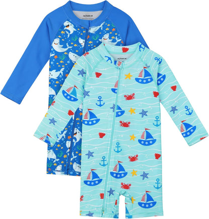 2 Pack Toddler Boys Swimsuits UPF 50+ Rash Guard