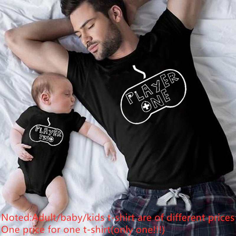 New Cotton Parent-child Father And Son Installed Game Console T-shirt Short-sleeved Summer