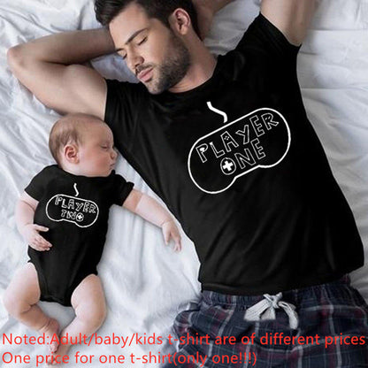 New Cotton Parent-child Father And Son Installed Game Console T-shirt Short-sleeved Summer