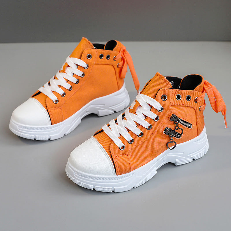 Decor Zipper Lace Up Round Toe Platform Sneakers