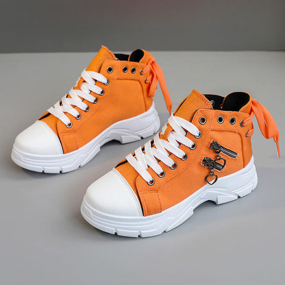 Decor Zipper Lace Up Round Toe Platform Sneakers