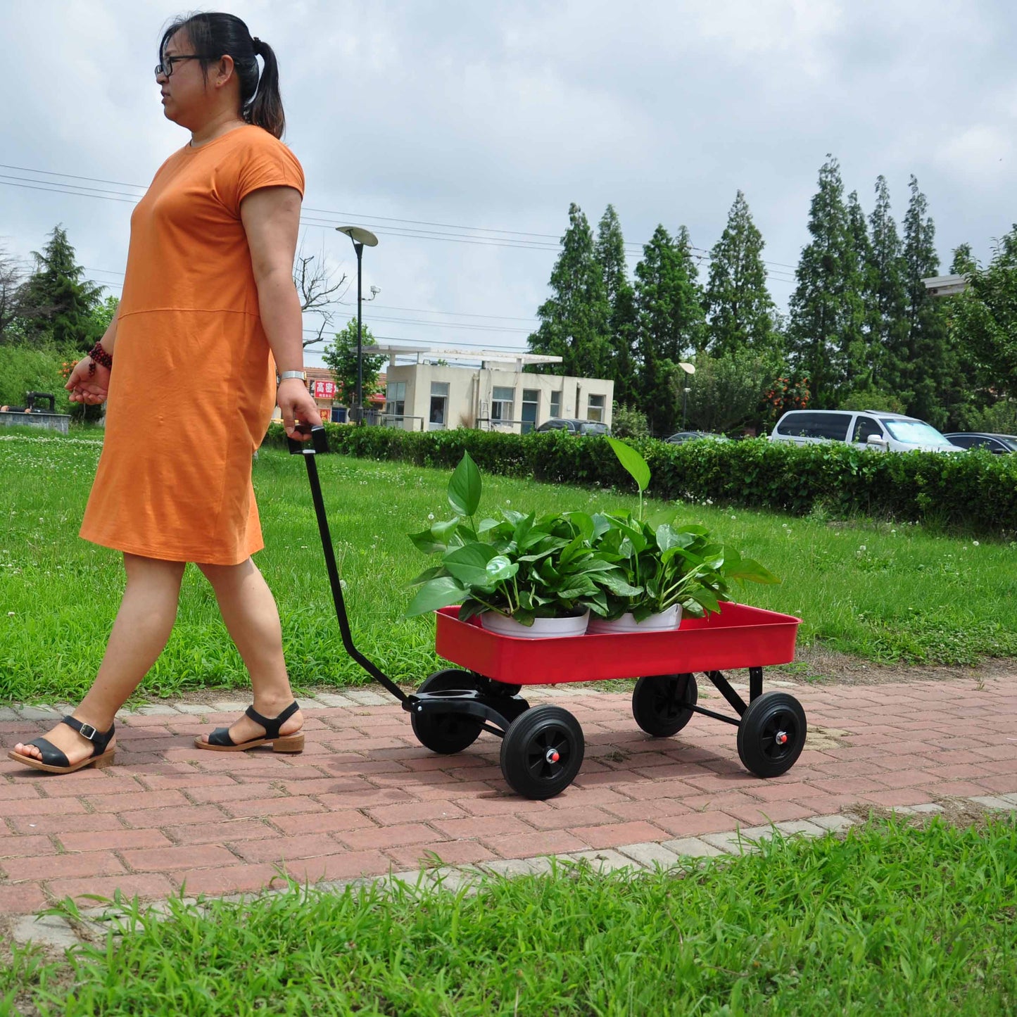 Garden Cart Railing All Terrain Cargo Wagon 280lbs Weight Capacity