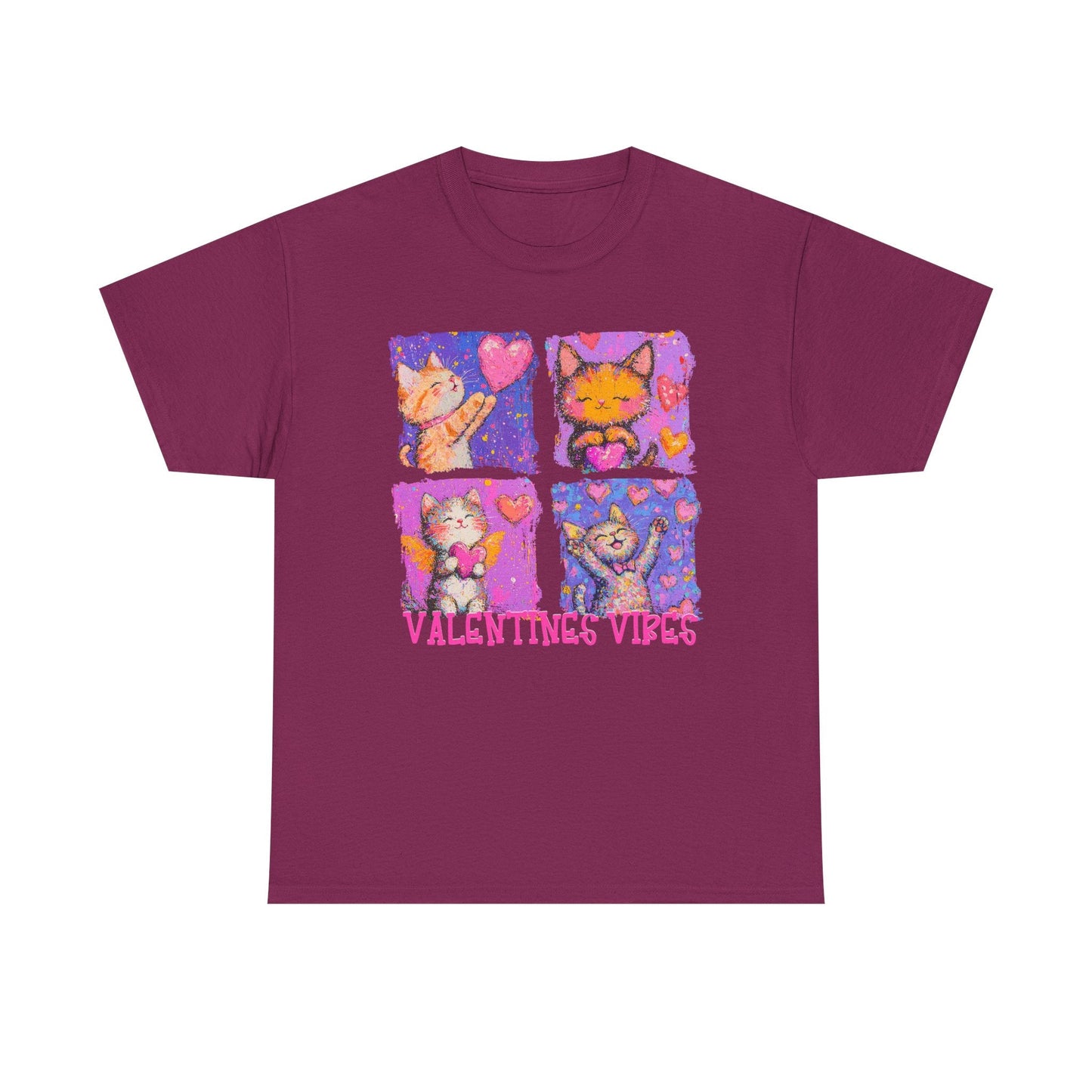 Valentine's Vibes Unisex Heavy Cotton Tee - Cute Cat Graphic T-Shirt