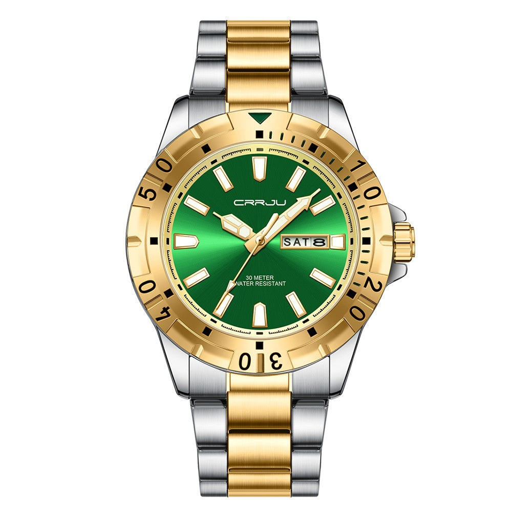 Mens Large-Dial Waterproof Dual-Date Business Watch