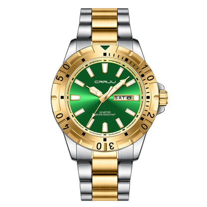 Mens Large-Dial Waterproof Dual-Date Business Watch