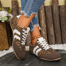 Leopard print women's board shoes - color block rubber sole sneakers side view