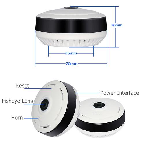 Fish-eye lens WiFi camera showing full room panoramic coverage