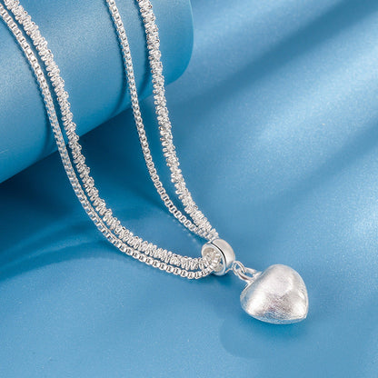 Women's Double Layer Brushed Heart Necklace