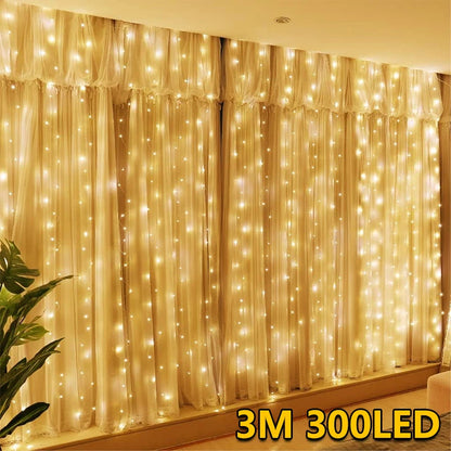3M LED string lights with 8 modes illuminating a festive Christmas party