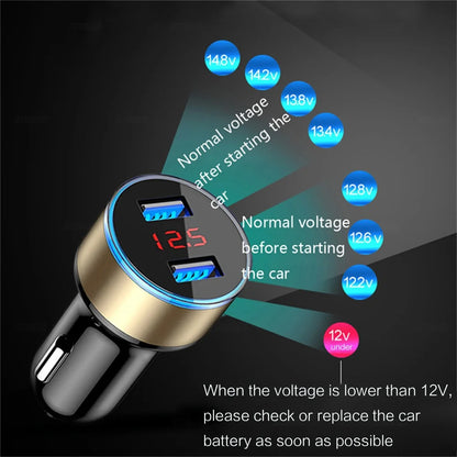 3.1A dual USB car charger with LCD display and voltmeter