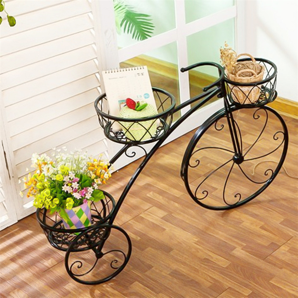 3 tier bicycle plant stand for decorative garden or indoor flower display

