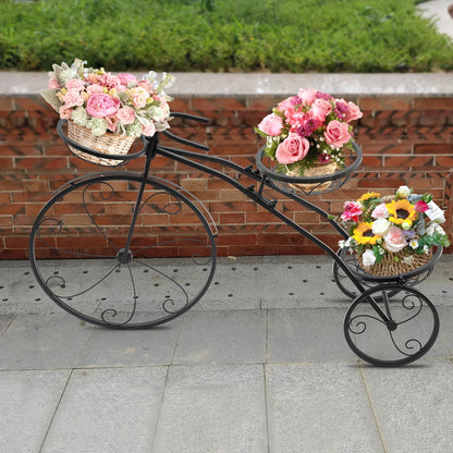 3 tier black flower pot holder rack made of durable metal for indoor and outdoor plants