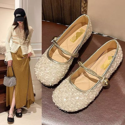 Womens French-style Sequined Mary Jane Shoes