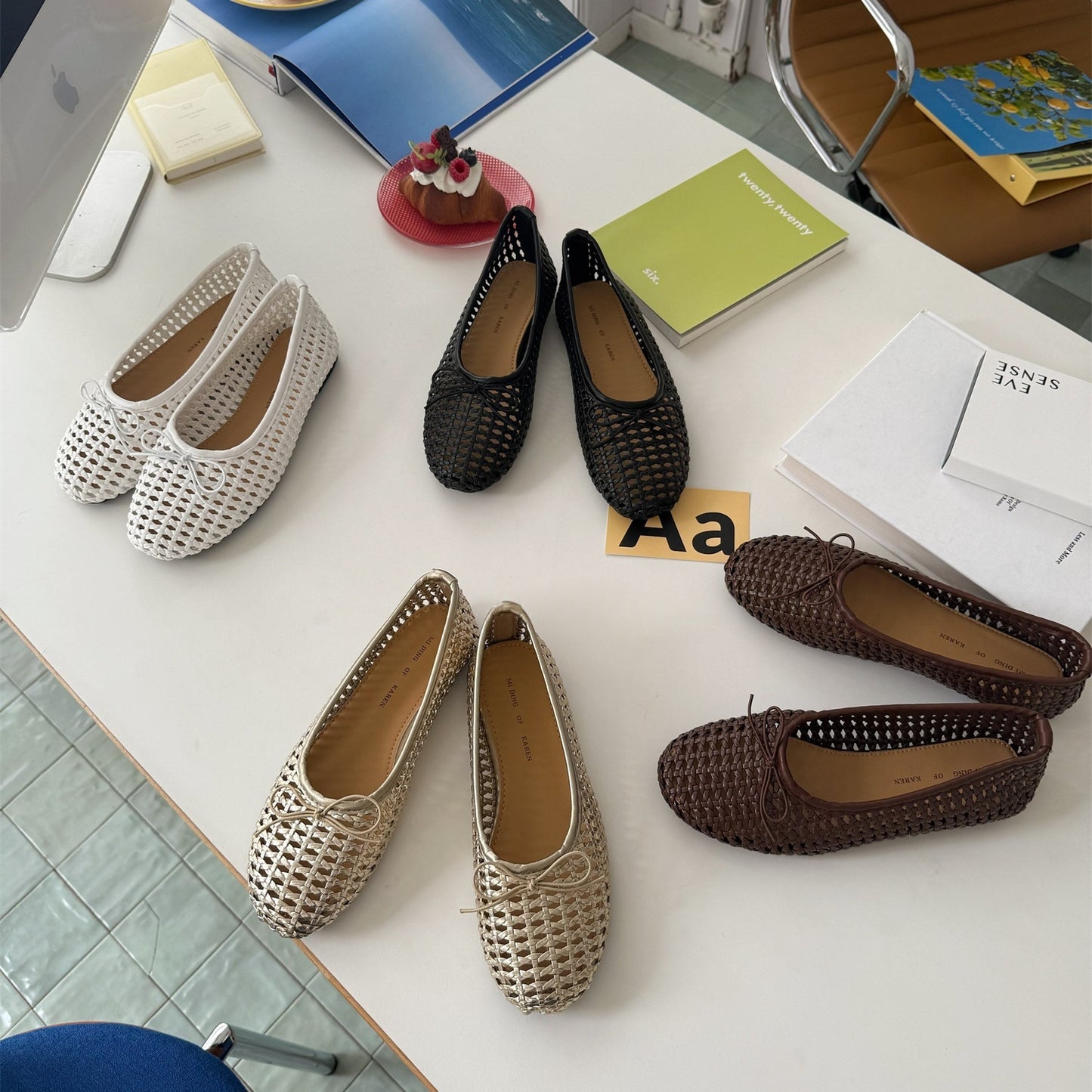 Woven hollow womens flats