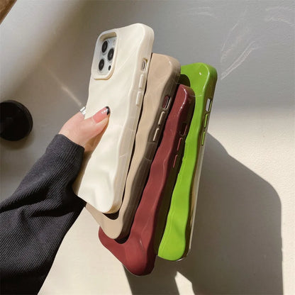 Glossy 3D wave iPhone case with shockproof bumper for iPhone 12 to 16

