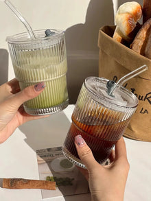 450ml iced coffee glass cup with lid and straw for reusable use