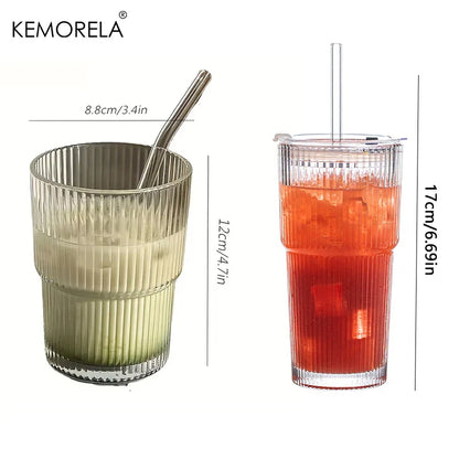 450ml iced coffee glass cup with lid and straw for reusable use