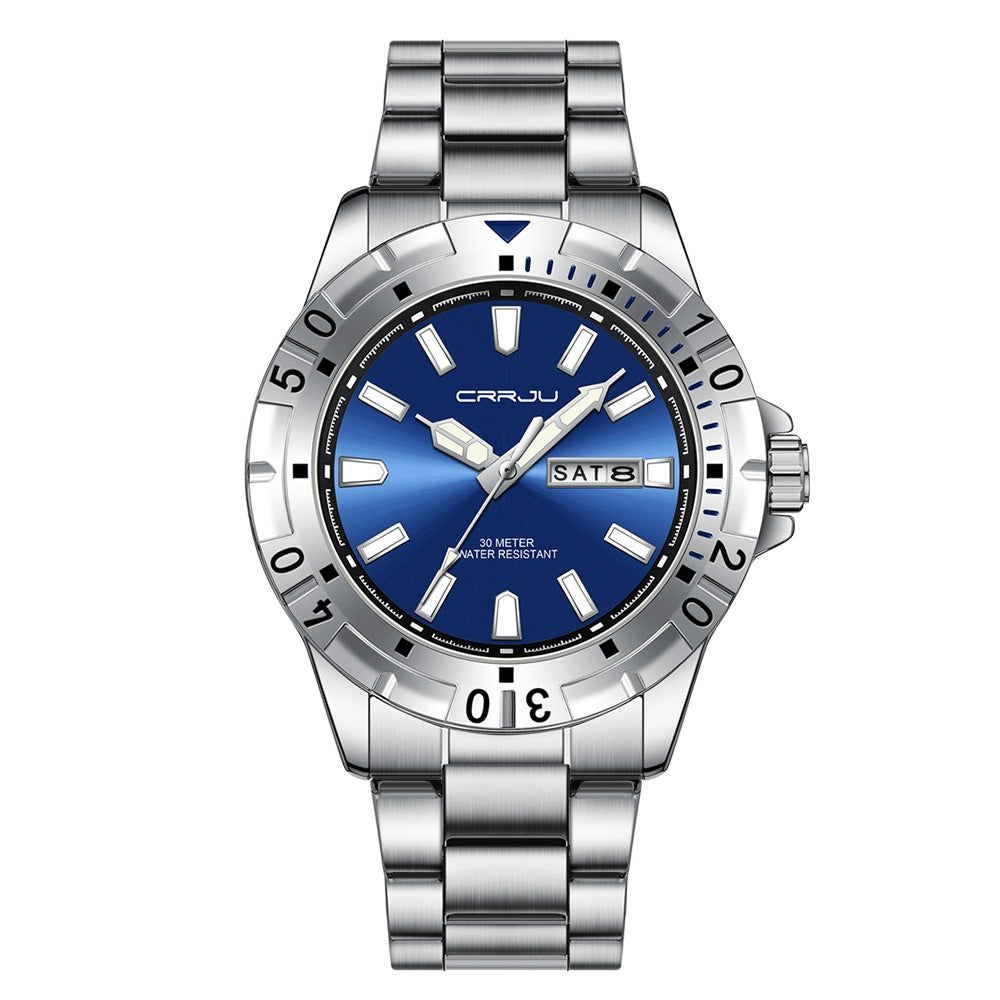 Mens Large-Dial Waterproof Dual-Date Business Watch