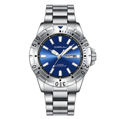 Mens Large-Dial Waterproof Dual-Date Business Watch