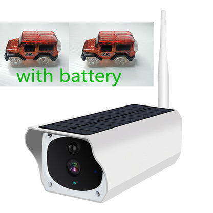 Solar powered security camera with metal body and wide surveillance angle