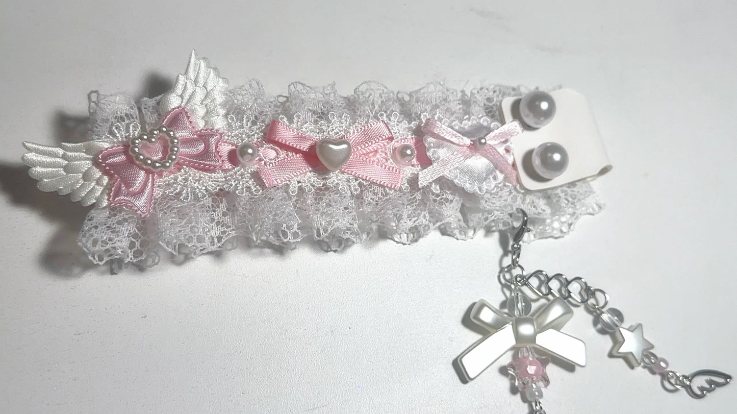 Lace Black And Pink Keyboard Ribbon Charm