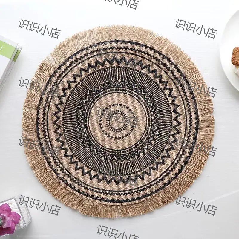 4pcs/6pcs Natural Vintage Jute Woven Placemats Bohemian Style Party Party Decoration Hanging Wall Decoration Mat Vase Mat