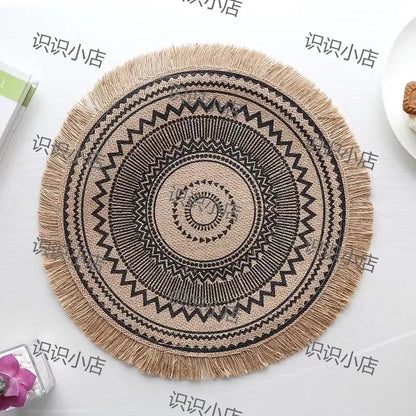 4pcs/6pcs Natural Vintage Jute Woven Placemats Bohemian Style Party Party Decoration Hanging Wall Decoration Mat Vase Mat
