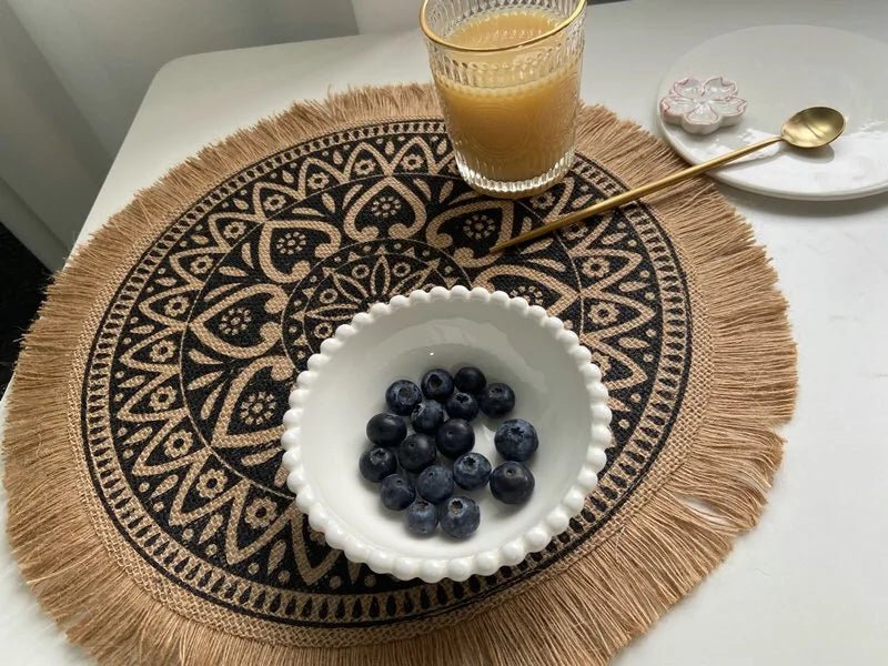 4pcs/6pcs Natural Vintage Jute Woven Placemats Bohemian Style Party Party Decoration Hanging Wall Decoration Mat Vase Mat