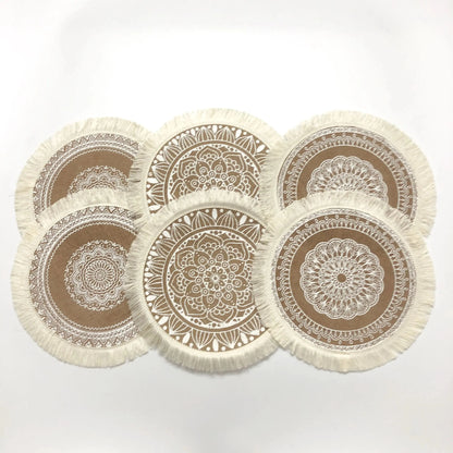 4pcs/6pcs Natural Vintage Jute Woven Placemats Bohemian Style Party Party Decoration Hanging Wall Decoration Mat Vase Mat