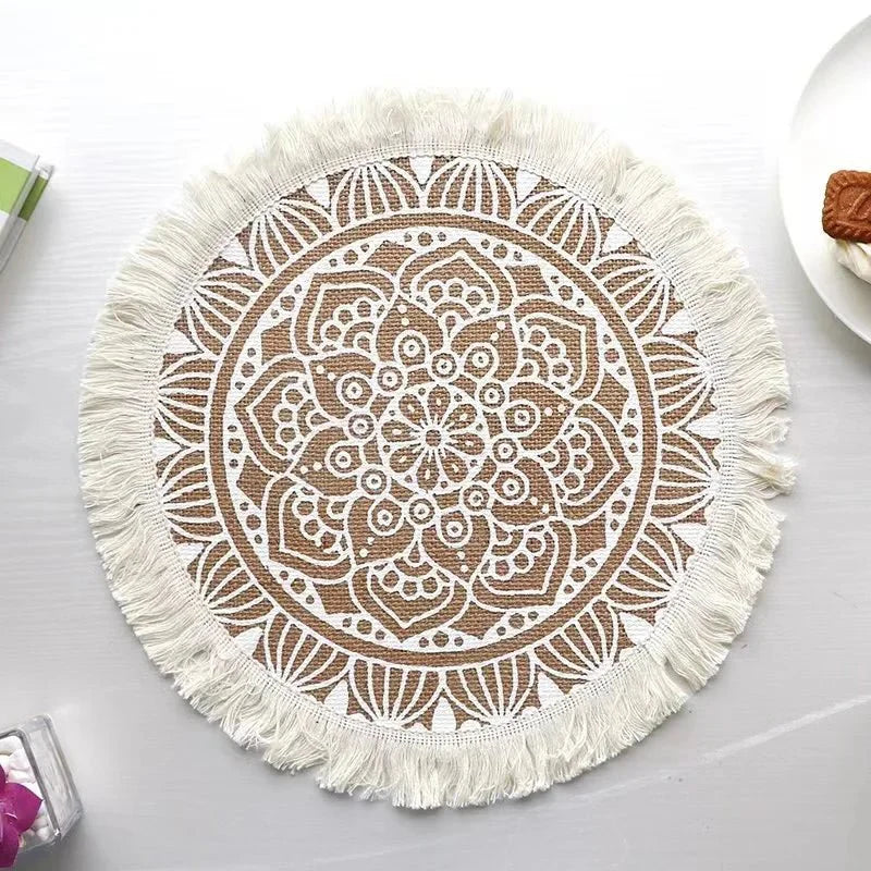 4pcs/6pcs Natural Vintage Jute Woven Placemats Bohemian Style Party Party Decoration Hanging Wall Decoration Mat Vase Mat