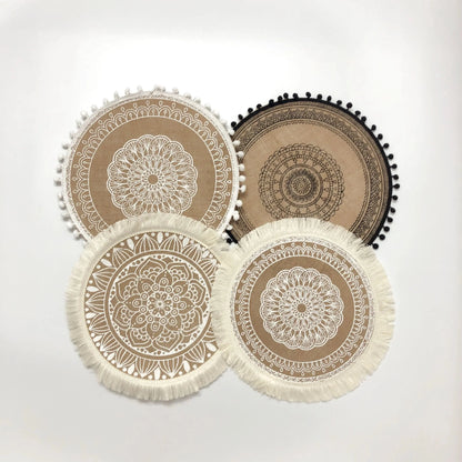 4pcs/6pcs Natural Vintage Jute Woven Placemats Bohemian Style Party Party Decoration Hanging Wall Decoration Mat Vase Mat