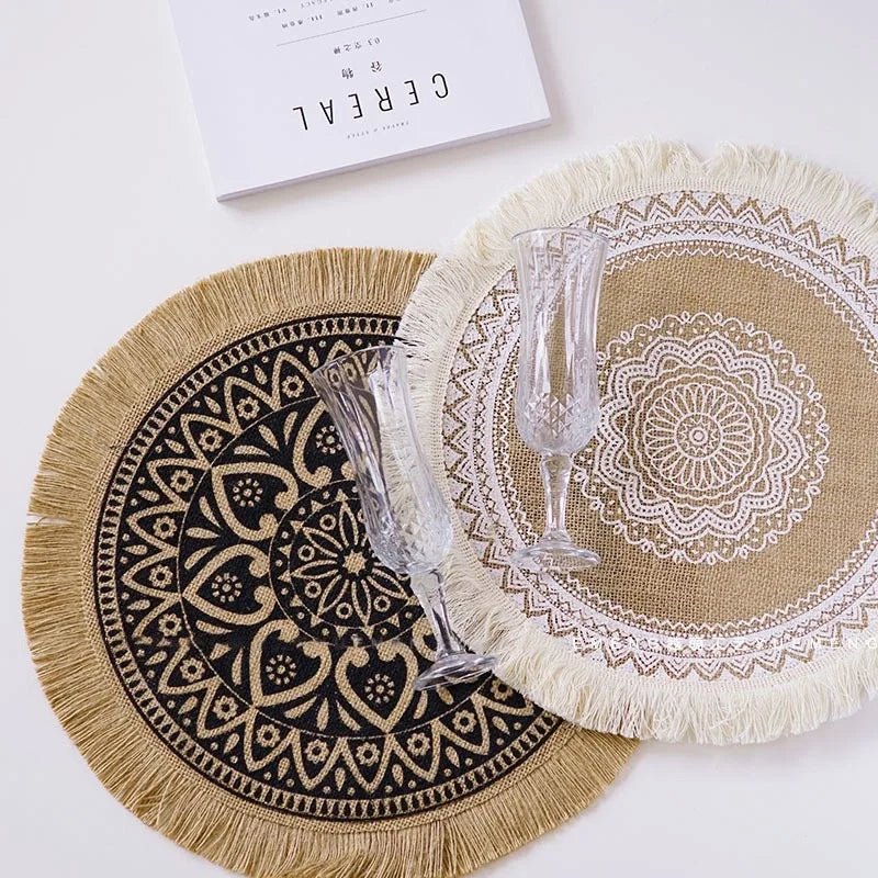 4pcs/6pcs Natural Vintage Jute Woven Placemats Bohemian Style Party Party Decoration Hanging Wall Decoration Mat Vase Mat