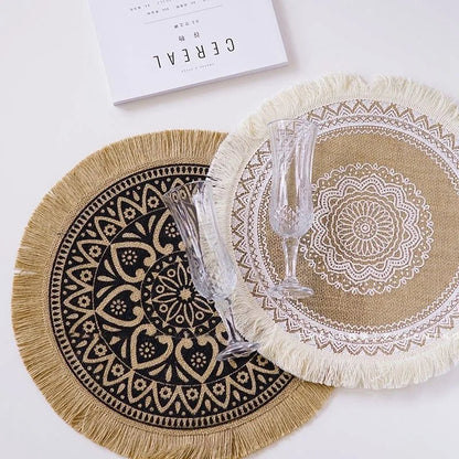 4pcs/6pcs Natural Vintage Jute Woven Placemats Bohemian Style Party Party Decoration Hanging Wall Decoration Mat Vase Mat