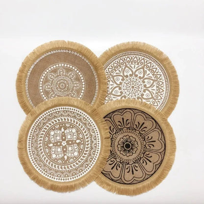 4pcs/6pcs Natural Vintage Jute Woven Placemats Bohemian Style Party Party Decoration Hanging Wall Decoration Mat Vase Mat