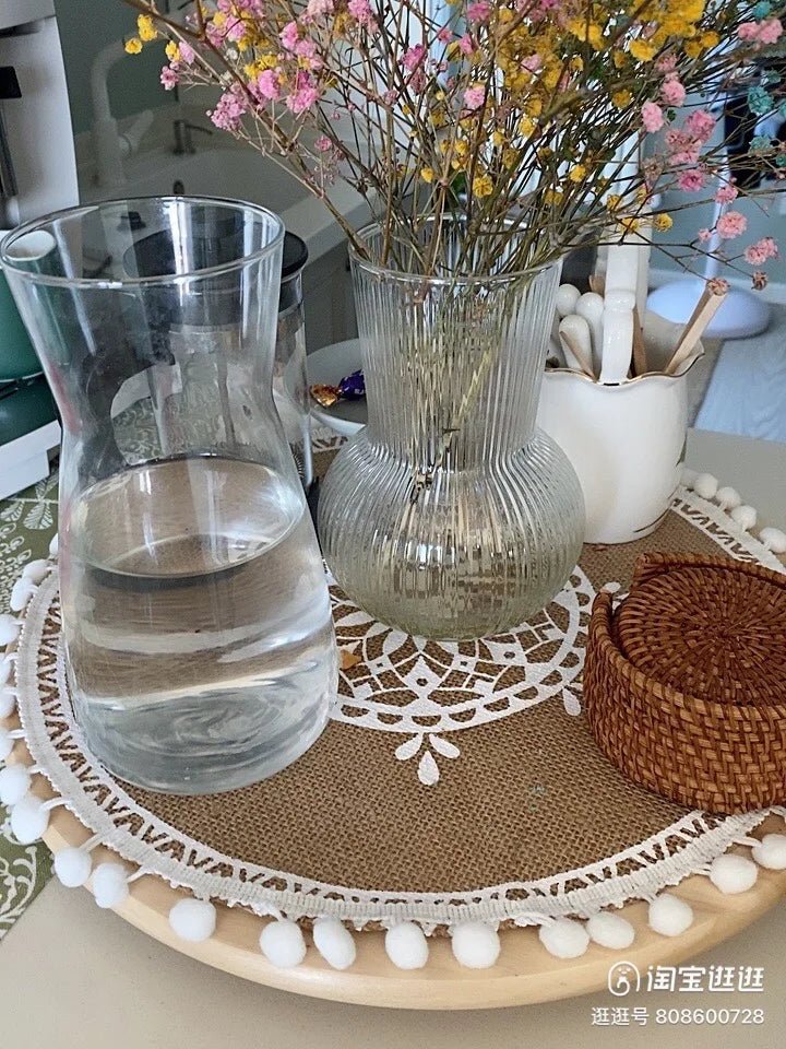 4pcs/6pcs Natural Vintage Jute Woven Placemats Bohemian Style Party Party Decoration Hanging Wall Decoration Mat Vase Mat