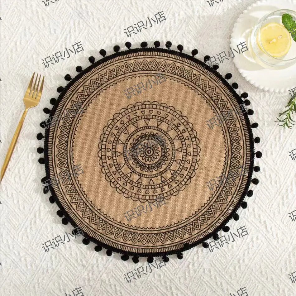 4pcs/6pcs Natural Vintage Jute Woven Placemats Bohemian Style Party Party Decoration Hanging Wall Decoration Mat Vase Mat